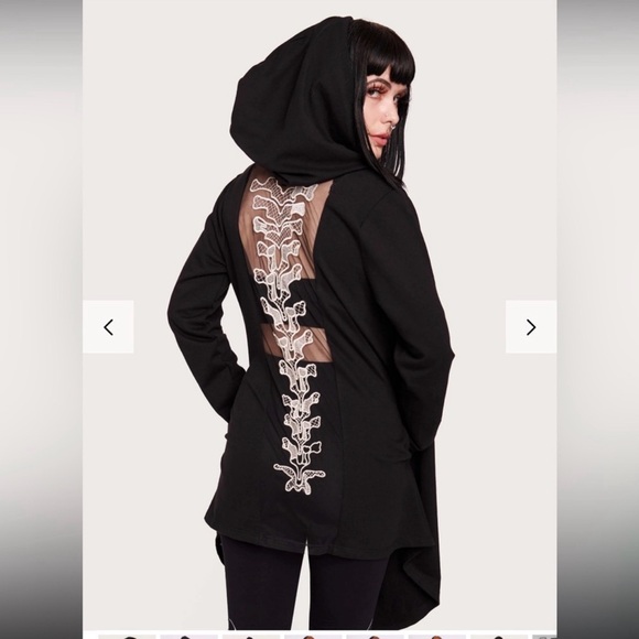 🔮🌙🖤 Midnight Hour Skeleton Spine Lace Hooded Goth Cardigan XL Oversized 🖤🌙🔮 - Picture 2 of 6